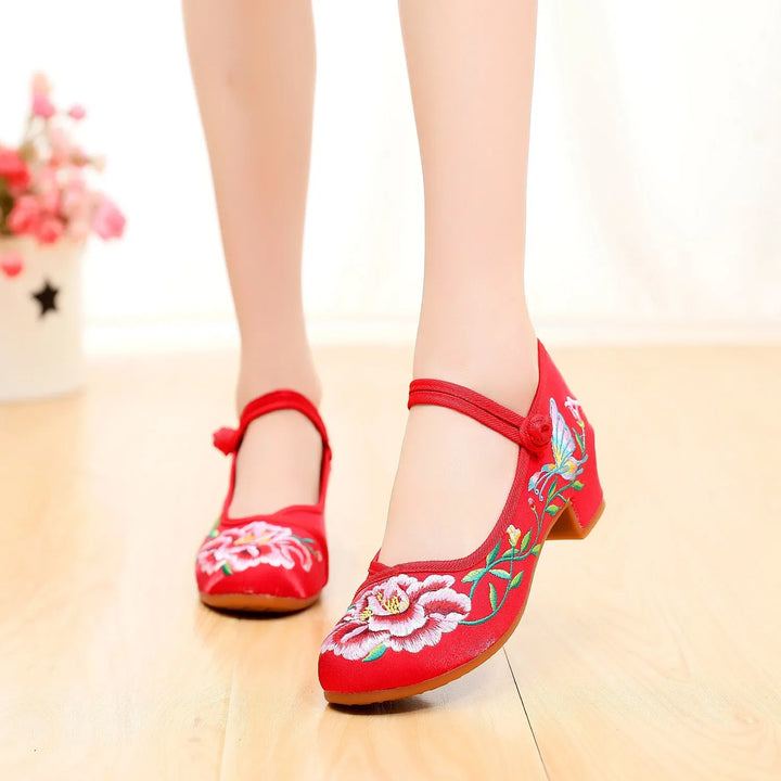 Agnes | Embroidered Mary Jane Heels