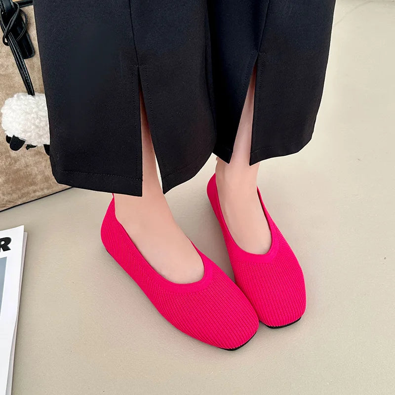 Nola | Knit Square Toe Ballet Flats