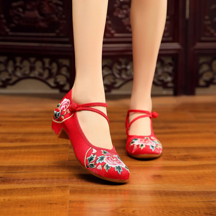 Mei | Embroidered Mary Jane Heels