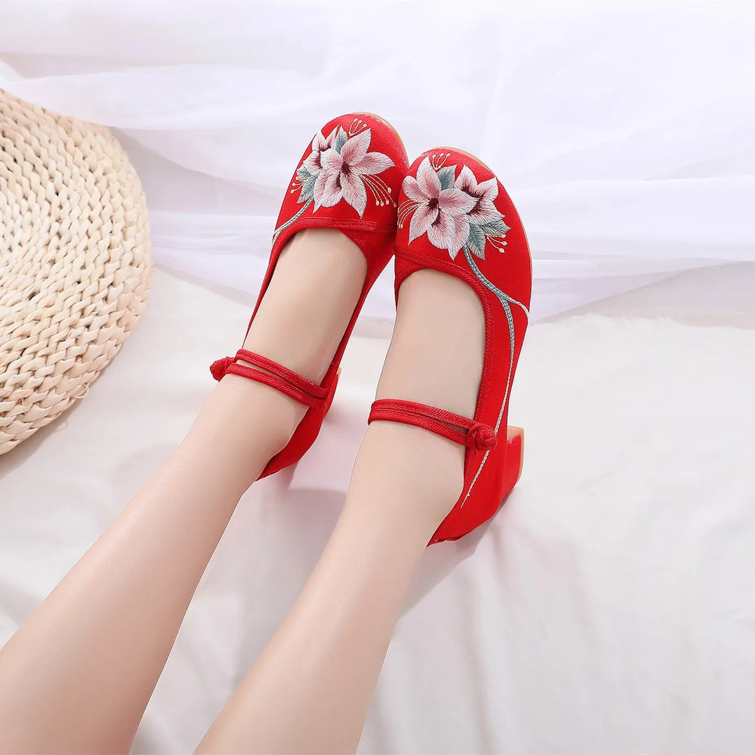 Beatrice | Embroidered Floral Mary Jane Heels