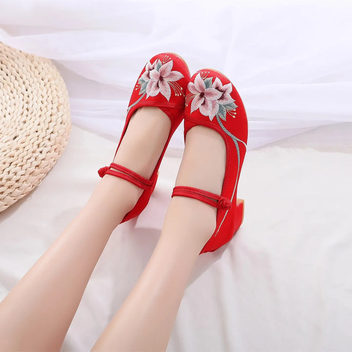 Beatrice | Embroidered Floral Mary Jane Heels
