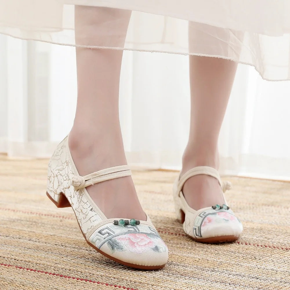 Clara | Embroidered Mary Jane Heels