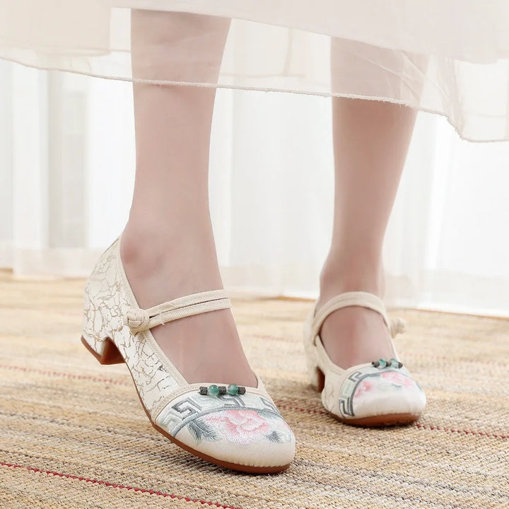 Clara | Embroidered Mary Jane Heels