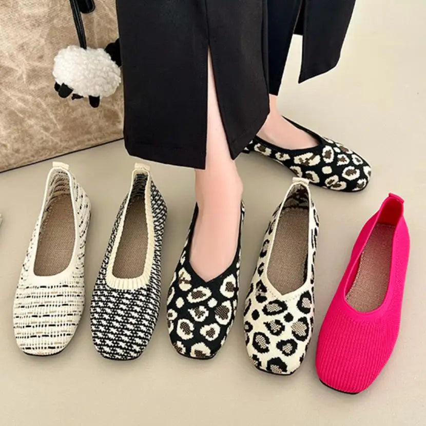 Nola | Knit Square Toe Ballet Flats