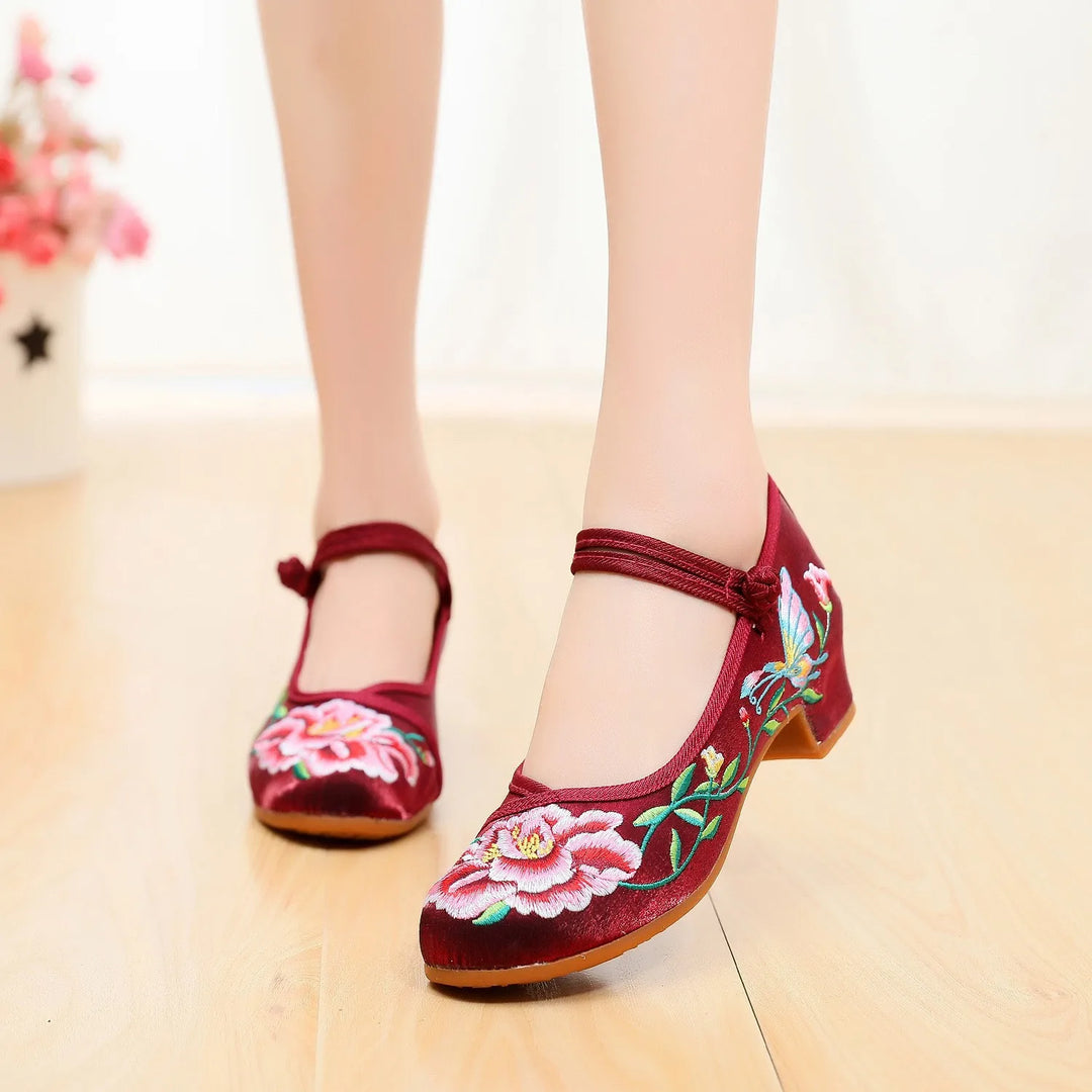 Agnes | Embroidered Mary Jane Heels