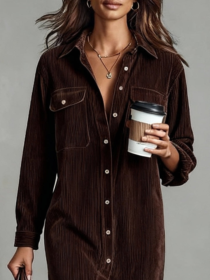 MAE | Corduroy Midi Dress with Double Chest Pockets