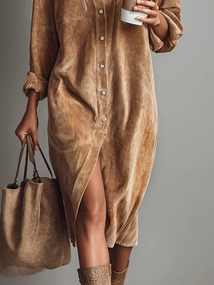 MAE | Corduroy Midi Dress with Double Chest Pockets