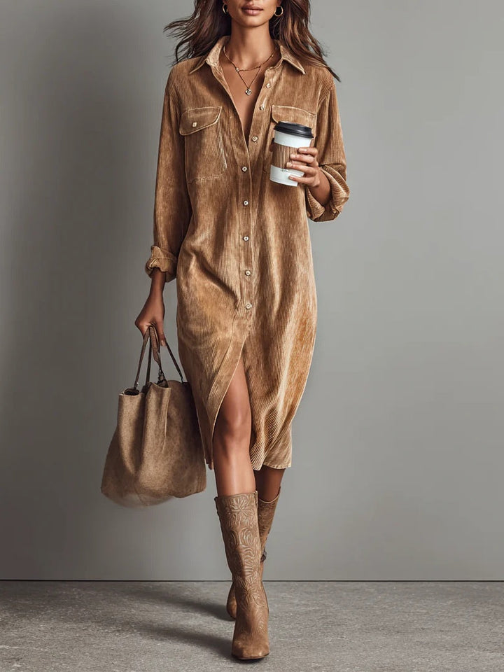 MAE | Corduroy Midi Dress with Double Chest Pockets