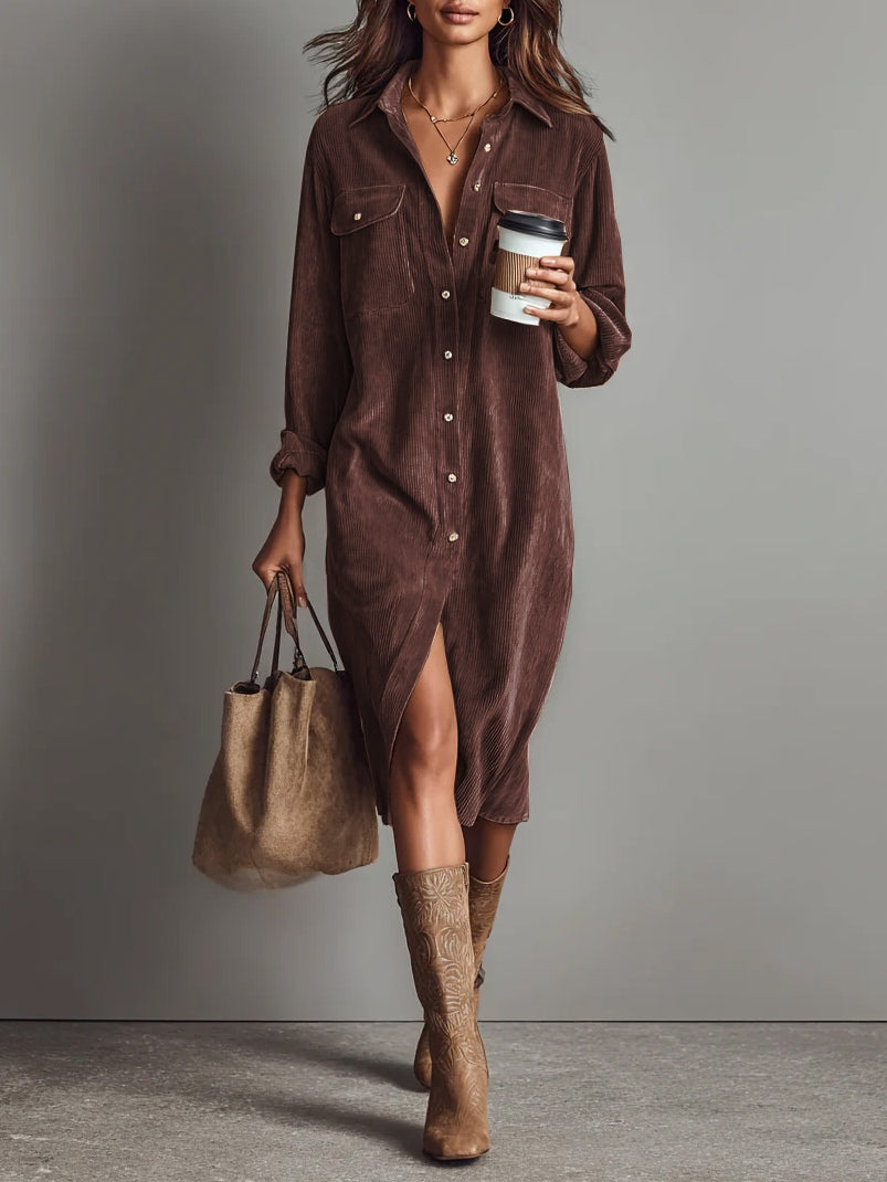 MAE | Corduroy Midi Dress with Double Chest Pockets