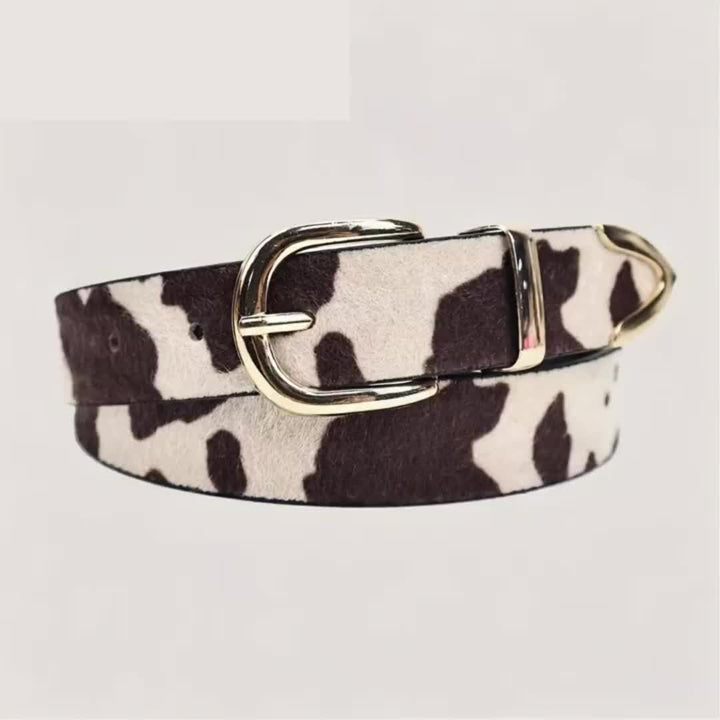 Romilly | Cow Print Gold Buckle Belt