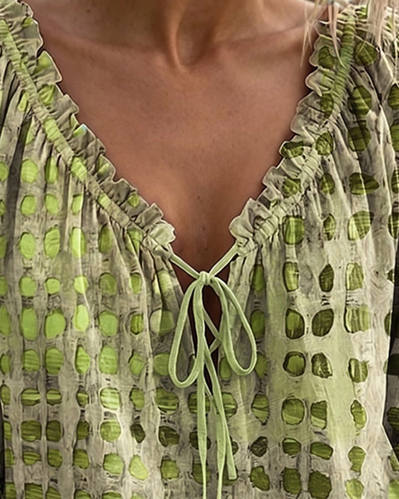 Deborah | Lace-Up Polka Dot Blouse