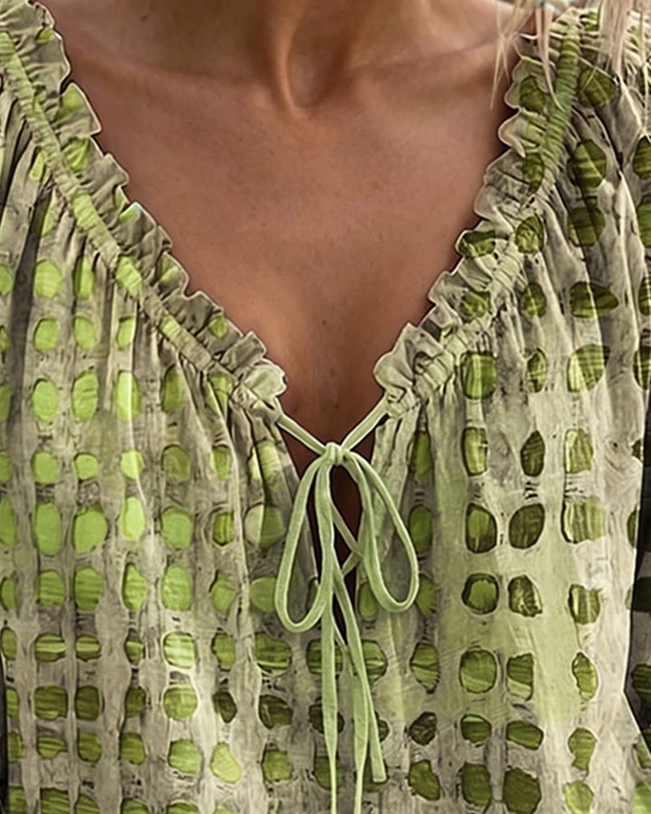 Deborah | Lace-Up Polka Dot Blouse
