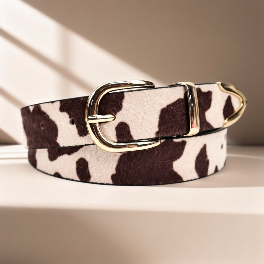 Romilly | Cow Print Gold Buckle Belt