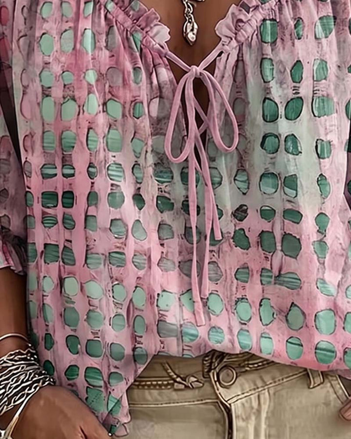 Deborah | Lace-Up Polka Dot Blouse