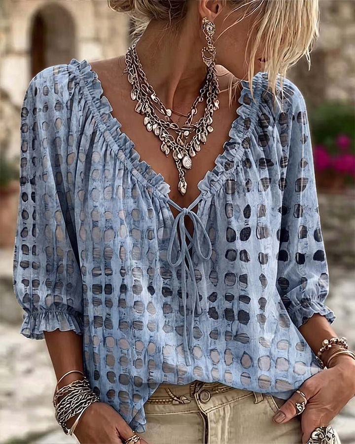Deborah | Lace-Up Polka Dot Blouse