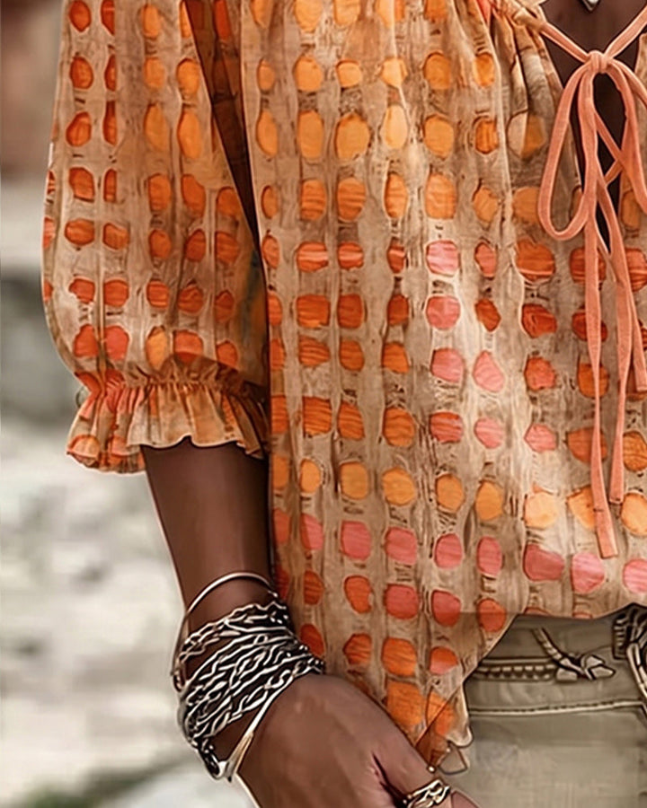 Deborah | Lace-Up Polka Dot Blouse