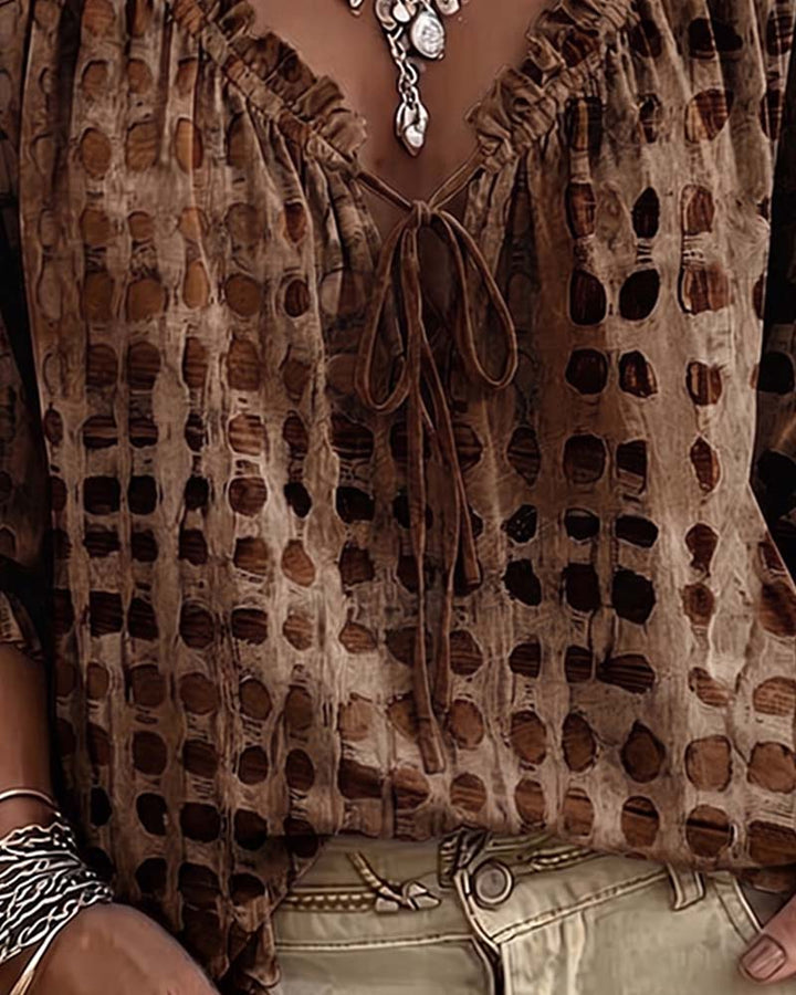 Deborah | Lace-Up Polka Dot Blouse