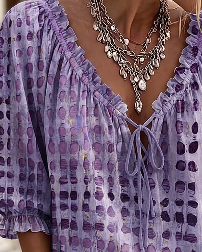 Deborah | Lace-Up Polka Dot Blouse