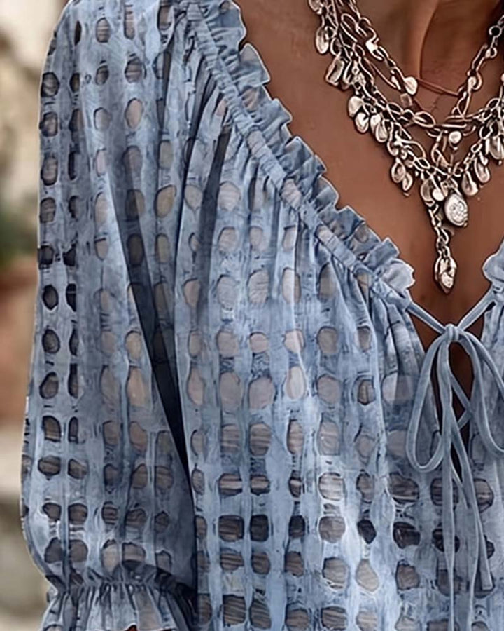 Deborah | Lace-Up Polka Dot Blouse