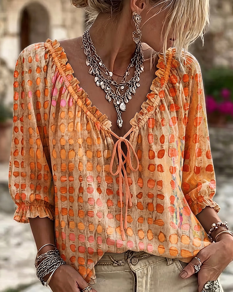 Deborah | Lace-Up Polka Dot Blouse
