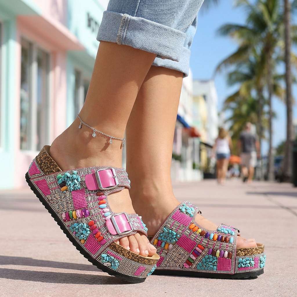 Samantha | Beaded Platform Slides