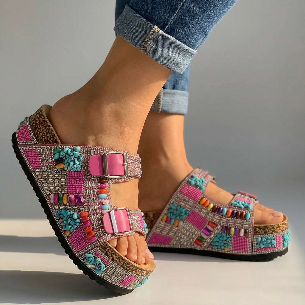 Samantha | Beaded Platform Slides