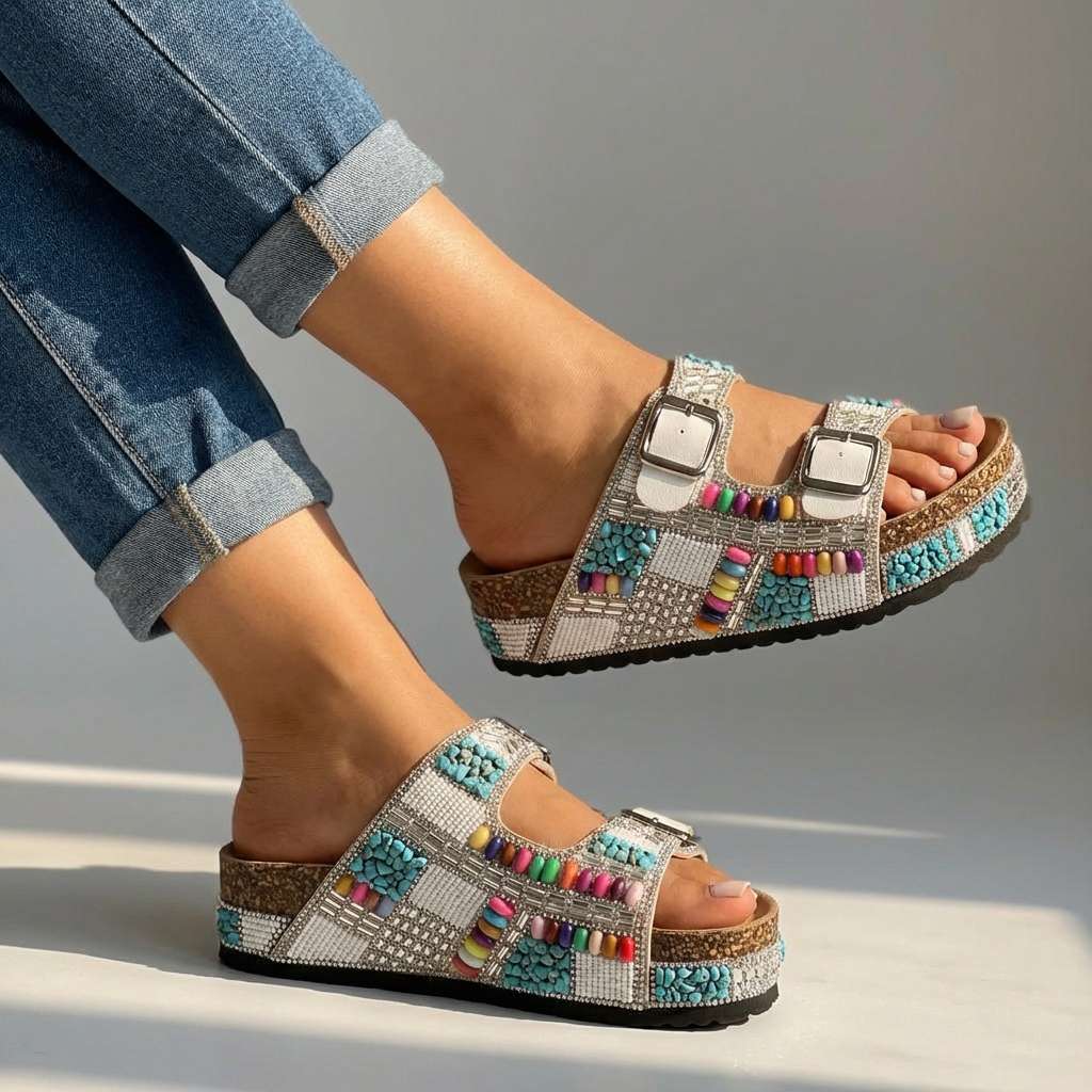 Samantha | Beaded Platform Slides