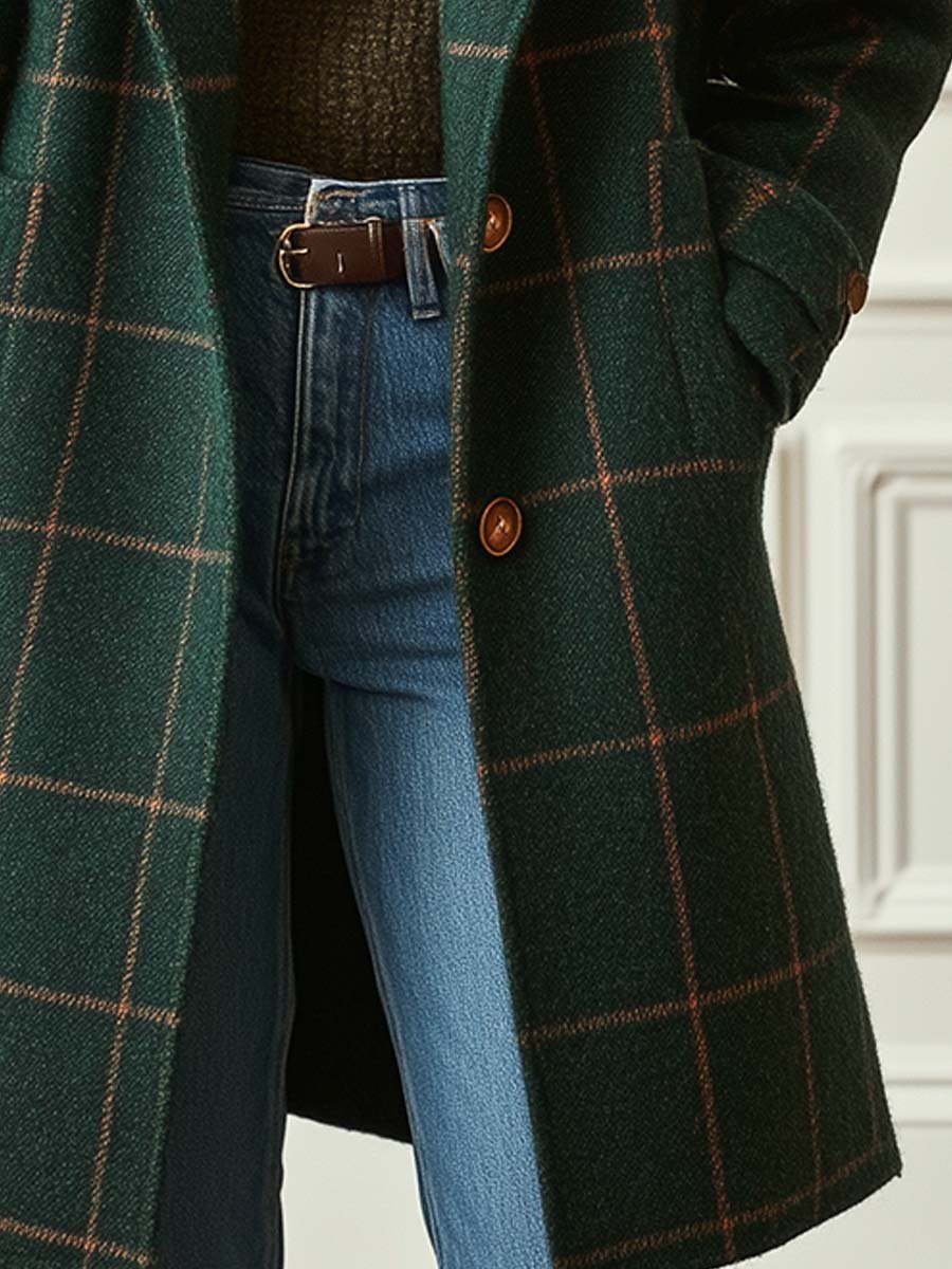 Cambridge – Elegant Wool Check Coat for Women